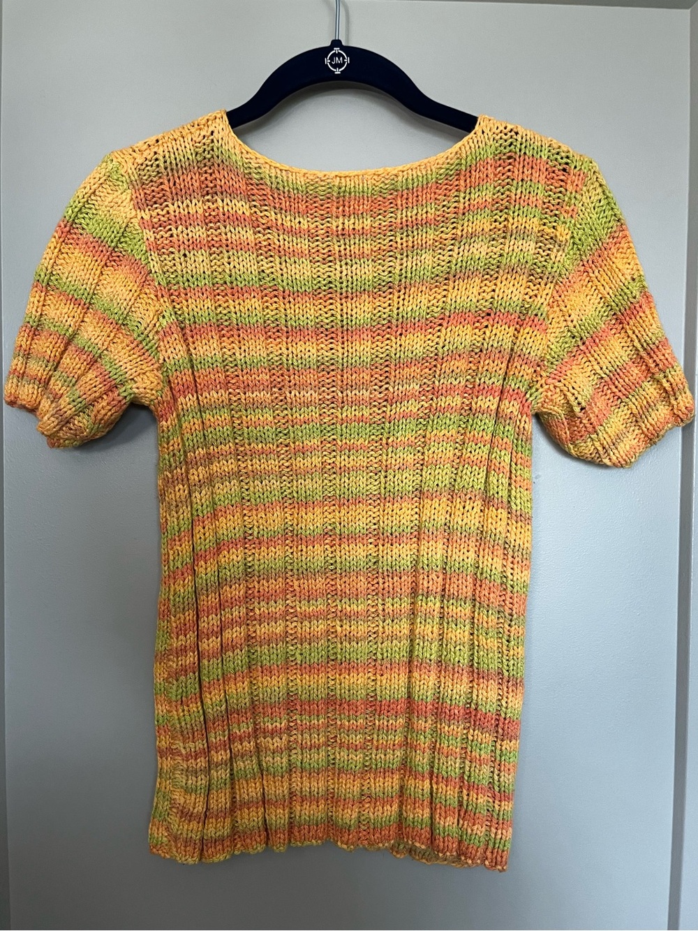Hand Knitted Multicolor Ribbed Short-Sleeve Sweater - Picture 3 of 5